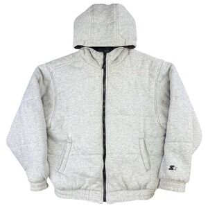 Starter Reversible Puffer Jacket Hooded Black Gray Blue Vintage